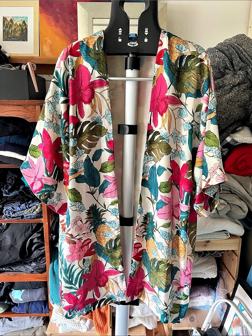 trf_outerwear Floral kimono style duster in White & Pink Size S/M
